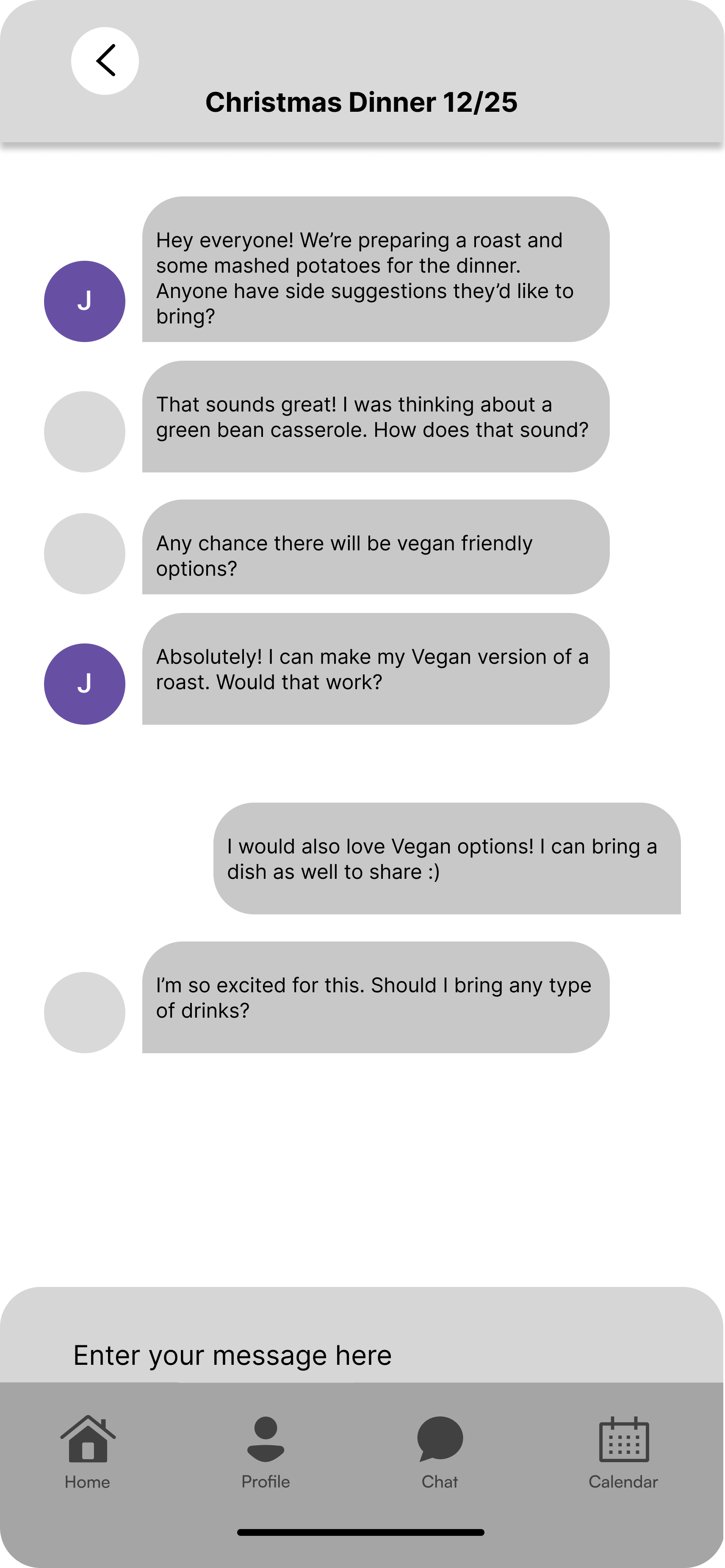 Event overview and chat screen