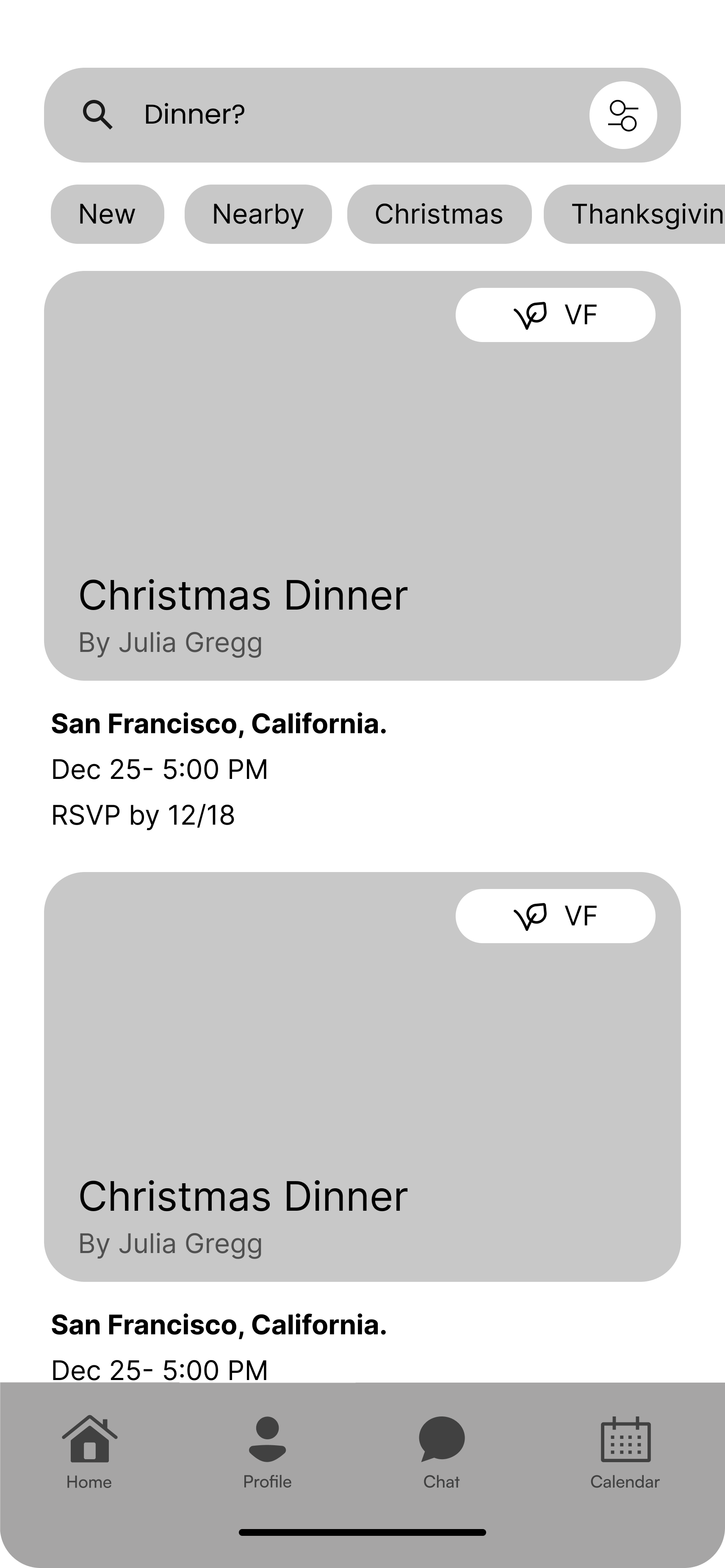 Event browsing screen