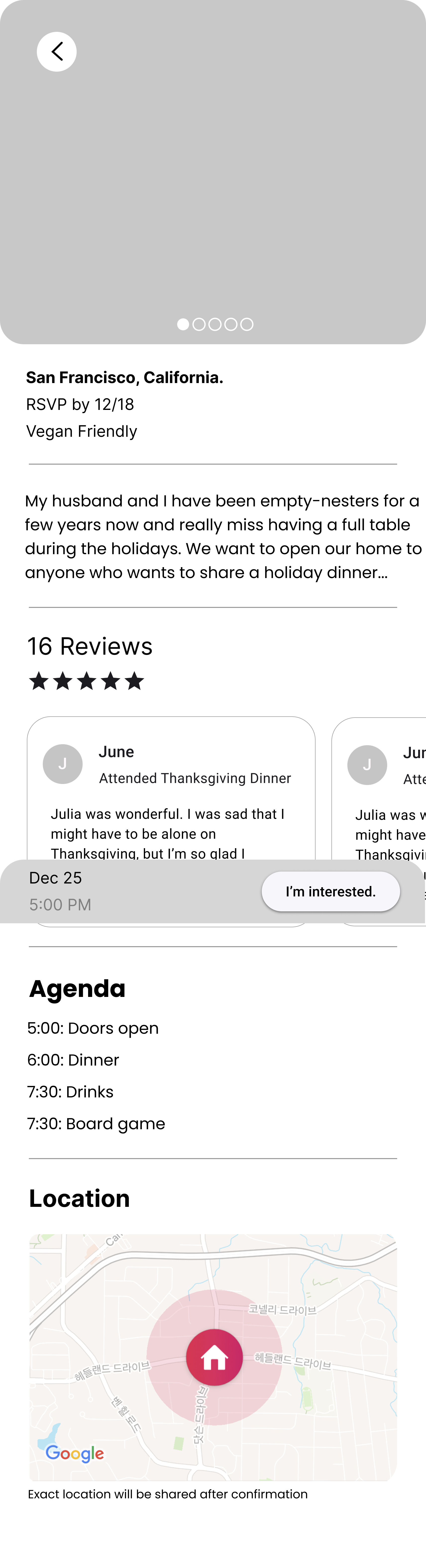 Event details screen