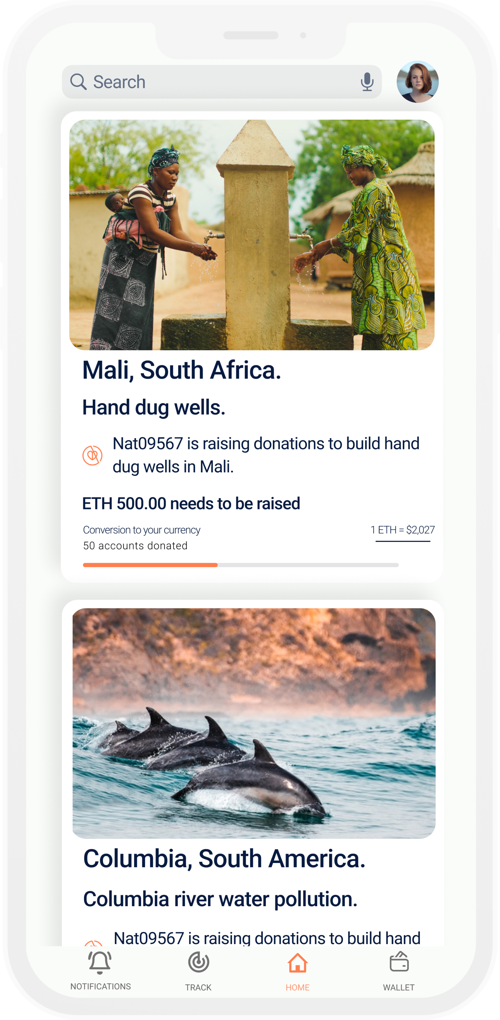 GiveDirectly App Interface - Cause Feed