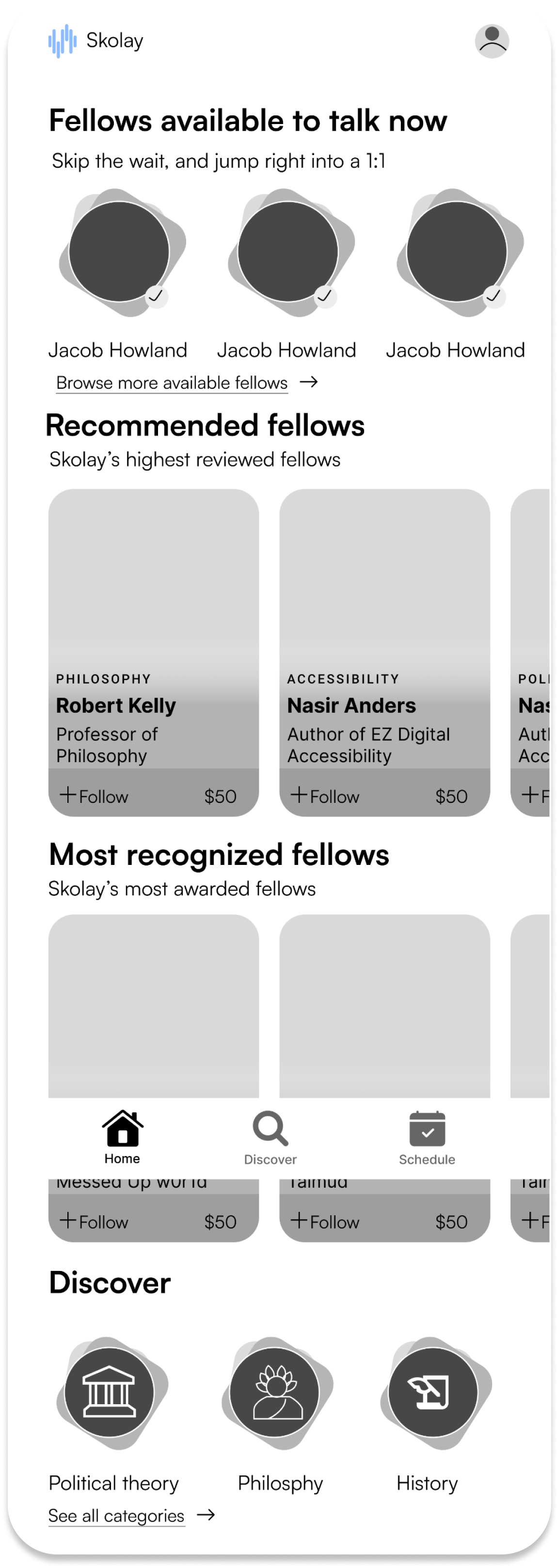 Discover Categories Screen